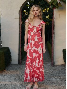 Rails Marigold Floral Flutter Sleeve Midi Dress, size M